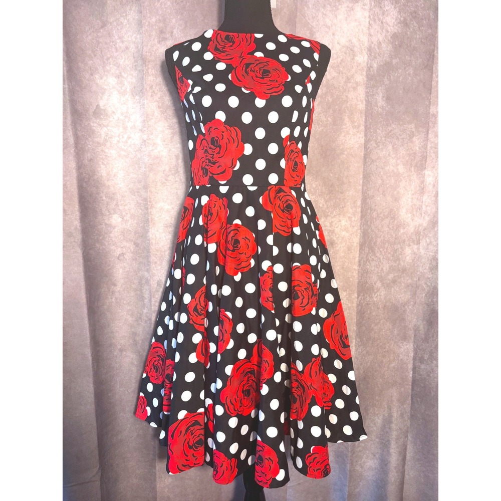 NWT Grace Karin 50s Style Polka Dot Rose Dress Women Small Black Red  Rockabilly